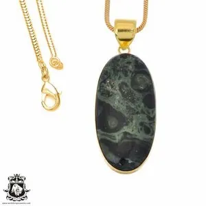 Authentic Kambaba Star Galaxy Jasper 24K Gold Plated Pendant 3mm Snake Chain GPH1217