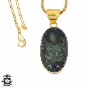 Authentic Kambaba Star Galaxy Jasper 24K Gold Plated Pendant 3mm Snake Chain GPH1226
