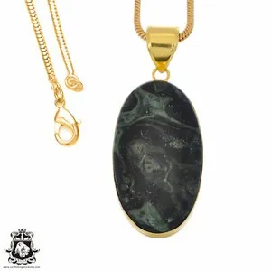 Authentic Kambaba Star Galaxy Jasper 24K Gold Plated Pendant 3mm Snake Chain GPH1216