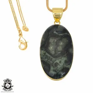 Authentic Kambaba Star Galaxy Jasper 24K Gold Plated Pendant 3mm Snake Chain GPH1221