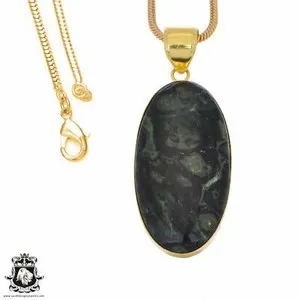 Authentic Kambaba Star Galaxy Jasper 24K Gold Plated Pendant 3mm Snake Chain GPH1218