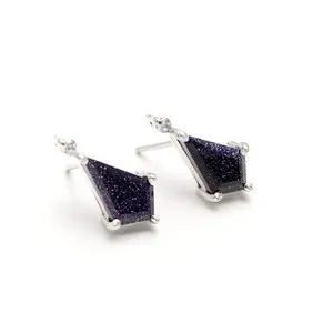 Authentic Natural Galaxy Sandstone Kite Stud Earrings Solid Silver Jewelry Engagement