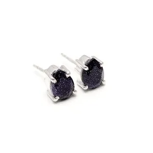 Authentic Natural Galaxy Sandstone Pear Handmade Stud Earrings 925 Sterling Silver Jewelry