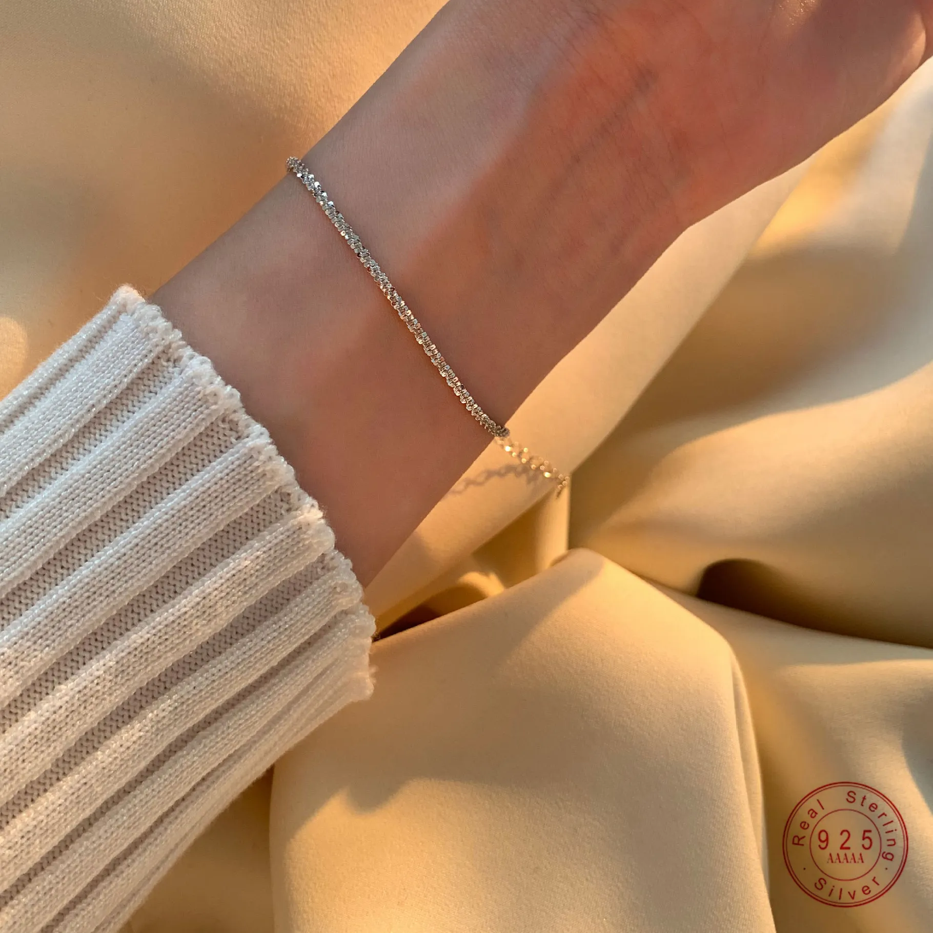 Authentic S925 Sterling Silver French Sparkling Galaxy Bracelet Women Pavé Crystal Light Luxury Temperament Girlfriends Party Jewelry
