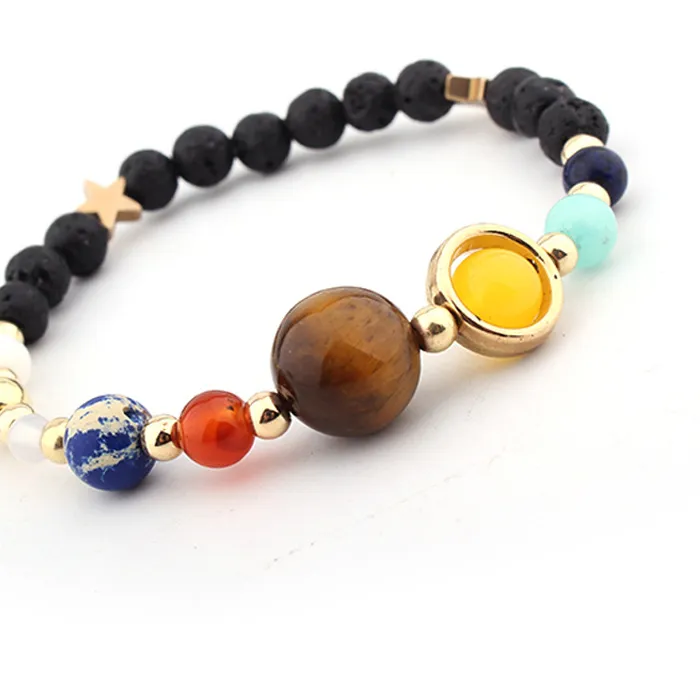 Authentic Women's Jewelry Bracelet - Galaxy Solar System Guardian Star Natural Stone Beads Bangle - Universe Eight Planets