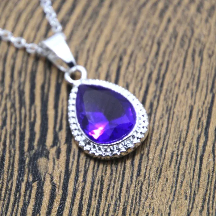 Authentic 12pcs/lot Sofias Amulet Princess Necklace Purple red pink blue Rhinestone the First Costume Dark Purple Oval Tear Drop