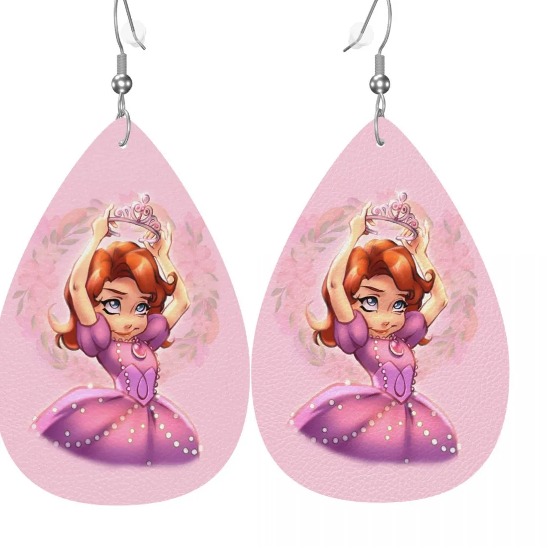 Authentic Custom Sofia The First Movie Leather Earrings Teardrop Dangle Earrings Jewelry Accessories