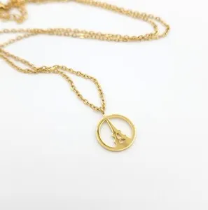 Authentic Circle Eiffel Tower GOLD Plated Necklace Paris France Peace Champ de Mars