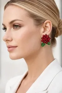 Authentic GRIPOIX Paris 18K Gold Plated Poured Glass Berry & Leaf Clip Earrings