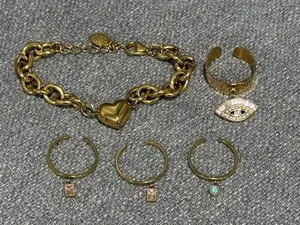 Authentic Celestial Gold Ensemble: Five Radiant Rings & Guardian Bracelet