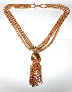 Authentic NINA RICCI Paris Gold Plated Heavy Triple Chain Tassel Necklace 24" EUC