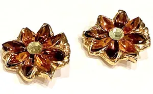 Authentic Jeweled KALINGER Paris Earrings Big Vintage Root Beer/ Amber & Gold Plated 1980s