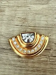 Authentic Vintage Jacomo Paris Art Deco Gold Plated Crystal Fan Statement Pendant France