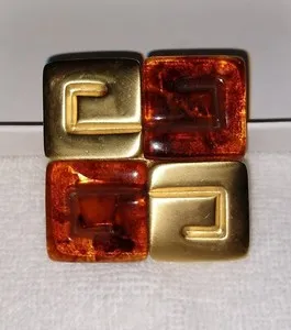Authentic GIVENCHY Paris Gold Plated Brown Lucite Logo Brooch