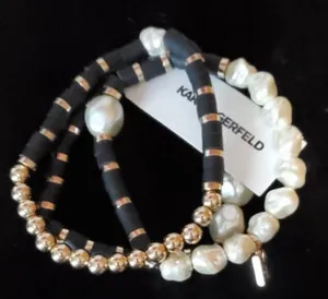Authentic Celestial Trio Pearl Resonance Bracelet Set - Radiant Gold-Plated Aura Alignment