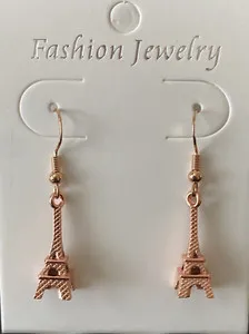 Authentic Awesome Rose Gold Plated Paris Eiffel Tower Hook Dangle Drop Earrings