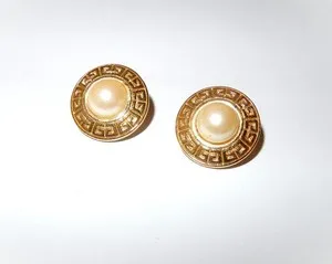Authentic Vintage Signed GIVENCHY PARIS YORK Pierced Earrings Faux Pearl Gold Plated