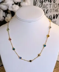 Authentic Multi Colored Heart Shaped, 18 Inch Emily In Paris Gold Plated Necklace