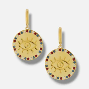 Authentic Emily in Paris Gold 18K Gold-Plated & Zircon Eye Drop Earrings