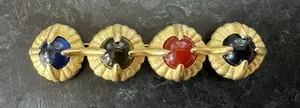 Authentic Embracing Radiant Fortune: Vintage GIVENCHY Paris Gold Plated Multi Color Glass Cabochon Brooch