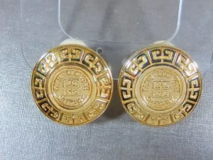 Authentic GIVENCHY YORK PARIS GOLD PLATED CLIP BACK LOGO EARRINGS IN EVC