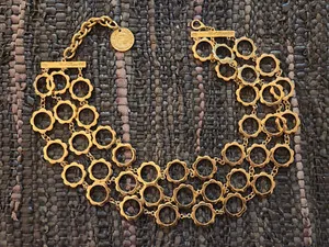Authentic Karl Lagerfeld Paris Gold Plated Triple Chain Tiered Necklace 22" Mint