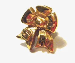 Authentic Small Vintage Modern 80s Sonia Rykiel SR Paris Gold Plated Bow Lapel Tack Pin