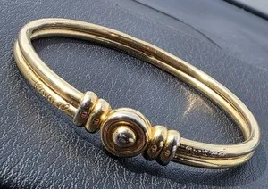 Authentic Vintage Lancel Paris Gold Plated Solid Bangle Bracelet Heavy Double Band