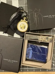 Authentic Charles-Hubert Paris 3903-G Gold-Plated Skeleton Mechanical Pocket Watch