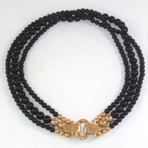 Authentic Vintage GIVENCHY PARIS 3-Strand Black Bead Gold Plated Fab Clasp Necklace
