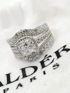 Authentic Alder Paris Princess Cut Set 4ct White Gold Plated over Sterling 925 Ring sz 7