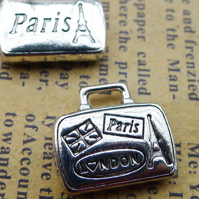 Authentic 6pcs/Lot 14x17mm Antique Silver Color Paris Travelling Bag Charms Pendant For Jewelry Making DIY Jewelry Findings