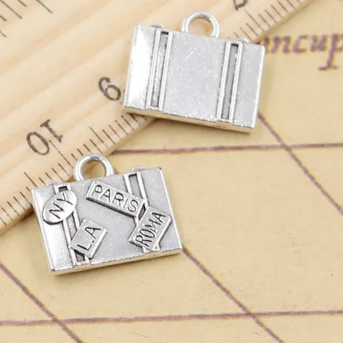 Authentic 10pcs Charms Travel Bags York Paris Roma LA 15x16mm Tibetan Silver Color Pendants Antique Jewelry Making DIY Handmade Craft