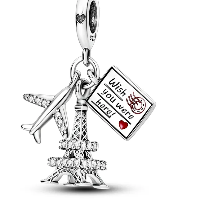 Authentic 925 Sterling Silver Charms Bead CZ Zircon Journey to Paris Dangle Fit Original Bracelet DIY Women Jewelry