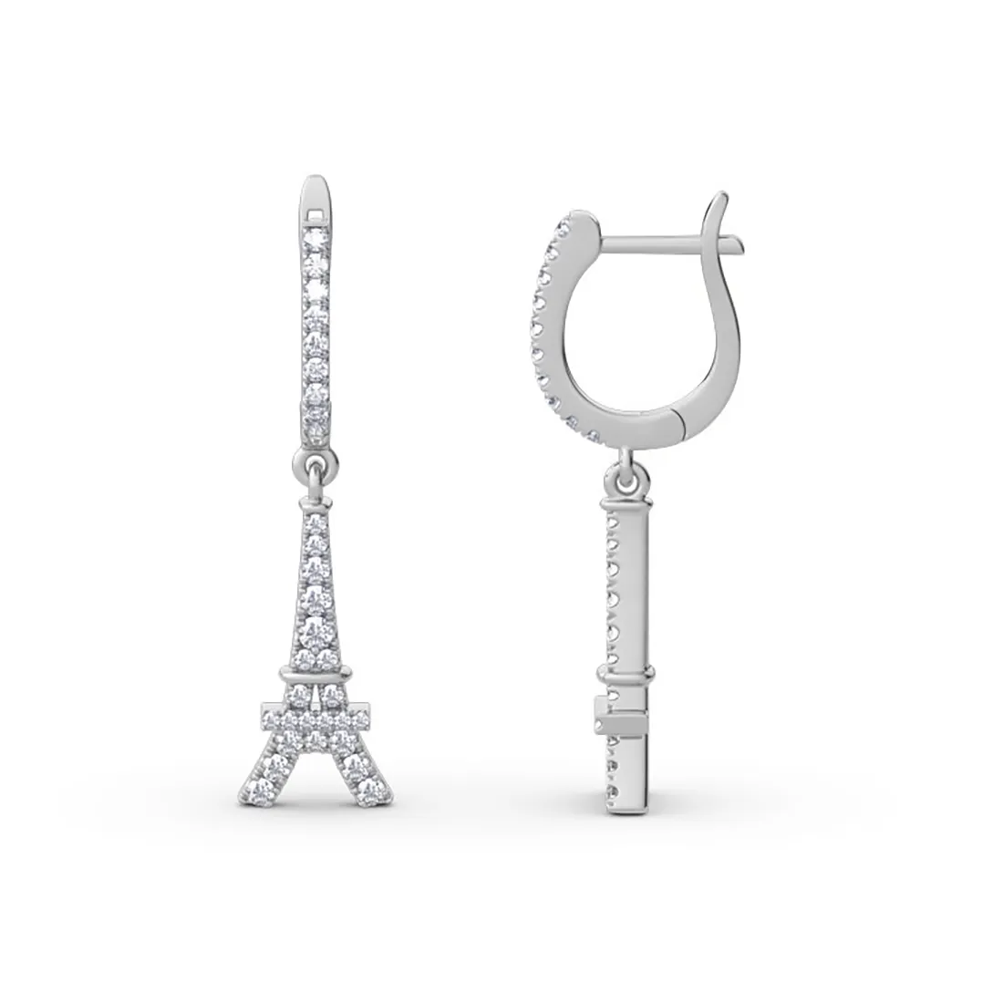 Authentic 925 Sterling Silver Eiffel Tower Moissanite Dangle Earrings for Women Drop Earrings Paris Themed Sparkling Travel Jewelry Gifts