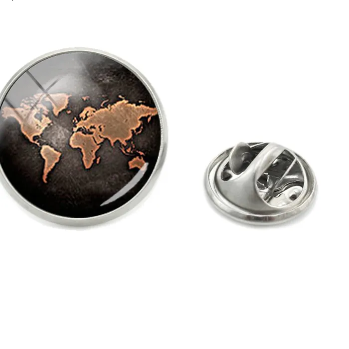 Authentic 2019 Vintage World City Maps Lapel Pins Paris London Maps Retro Style Glass Cabochon Jewelry Collar Pins for Men Gifts
