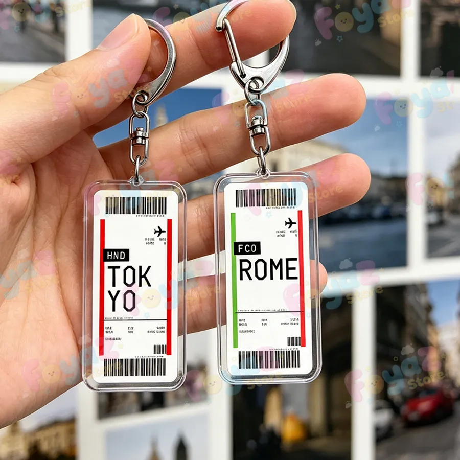Authentic Paris Tokyo Travel Keychain Accessories Bag Plane Ticket Chibi Keyrings Fans Freinds Birthday