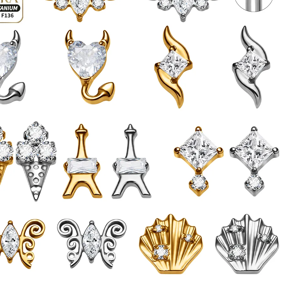 Authentic G23 Labret Segment Heart Eiffel Tower Stud Body Jewelry Helix Earring Medusa Lip Ring Eyebrow Vertical Daith Conch