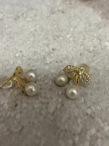 Authentic Classic Pearl & Cherries W/cz Accents Repurposed Mikimoto 5.2mm Gold Plated