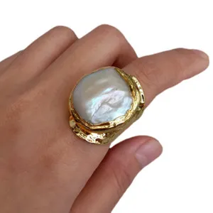 Authentic The Pearl of Tides Gold-Plated Adjustable Ring