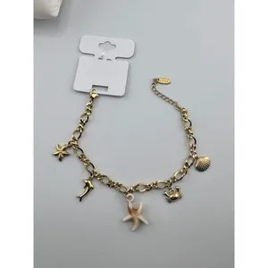 Authentic 14k Gold Plated Sea Life Charm Bracelet Starfish Dolphin Crab