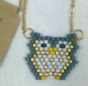 Authentic Beaded owl gold plated necklace Natural Life TAG blue G