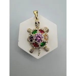 Authentic 14k Gold Plated Multi Color Crystal Turtle Pendant Sea Life Charm Jewelry