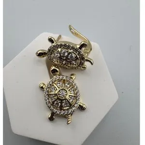 Authentic Gold Plated Turtle Earrings Cubic Zirconia Crystal Sea Life Lever Back Huggies