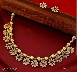 Authentic South indian jewellery gold plated choker Necklace jewellery set wit earrings