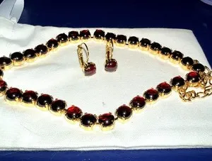 Authentic Natural Hessonite Garnet Necklace and Earring Set (14K Gold Plated)