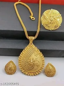 Authentic Traditional Indian Boliwood gold plated Chain Pandent Earrings jewellery Set