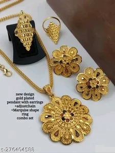 Authentic Traditional Indian Boliwood gold plated Chain Pandent Earrings jewellery Set