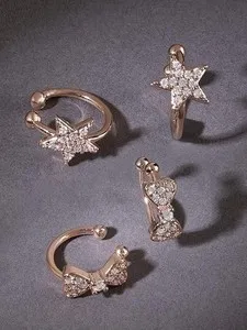 Authentic Women's Gold Plated Stud Earrings Combo Set Ethnic Designer Jewelry Roya