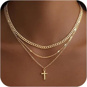 Authentic Layered Gold Necklace for Women, 14K Gold Plated Necklace Stack Set, Dainty Pend